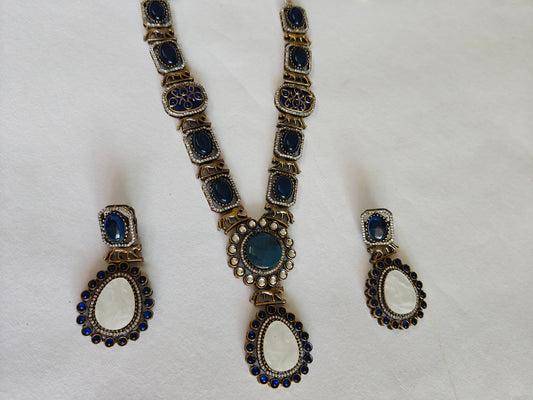 Blue & White Stone Studded Necklace Set