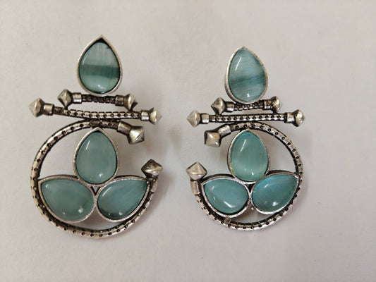 Circular Monalisa Stone Silver Replica earrings